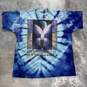 Vintage 90s Woodstock Tie Dye T Shirt! Mikio Kennedy Dove Guitar. XL
